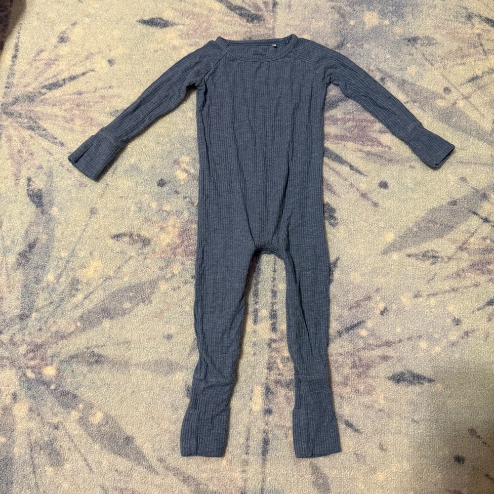 Little Sleepies Heather Blue Ribbed Cresant Zippy Pajamas LS Bamboo 6-12M